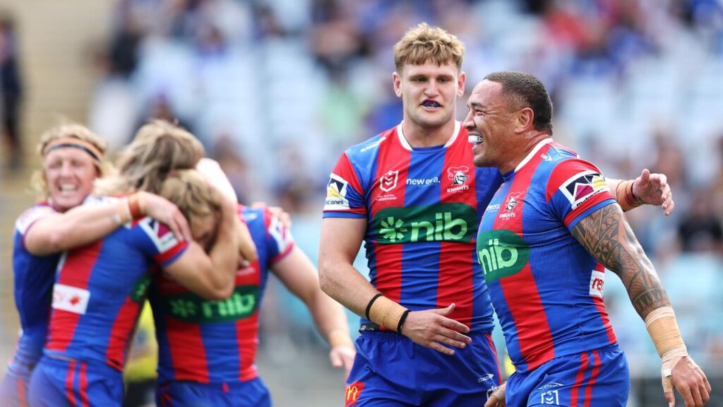 The under-manned Newcastle Knights stunned Canterbury at home with an eight-point win.
