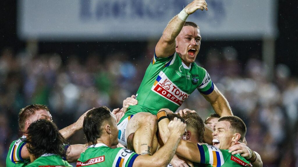Ethan Sanders’ field goal has given Canberra a thrilling golden point win over Manly.
