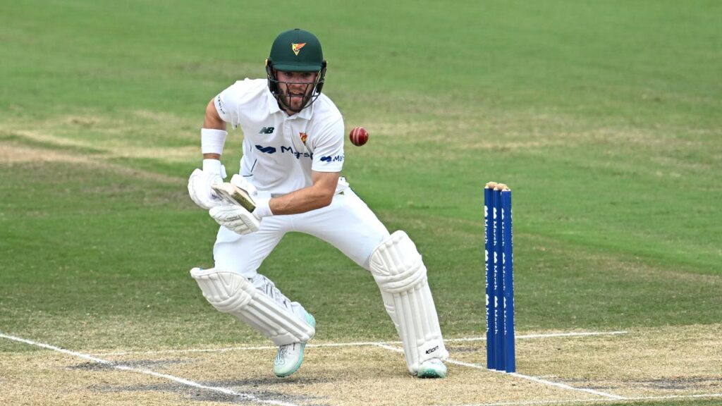 Caleb Jewell is a key to Tasmania’s hopes in their Sheffield Shield run chase against Victoria.
