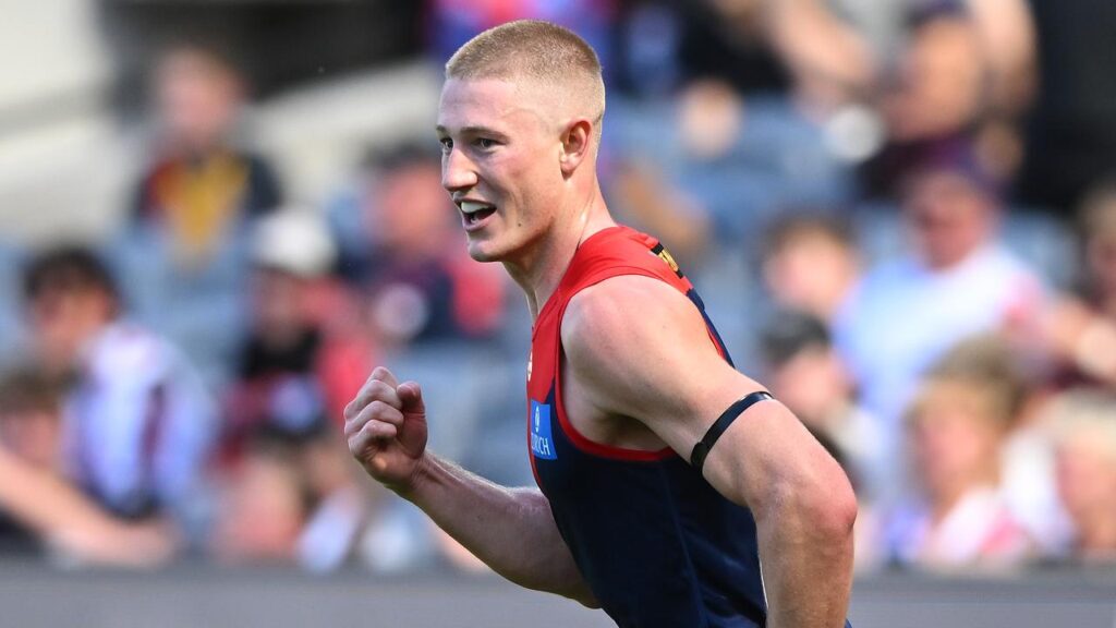 Jacob van Rooyen celebrates after kicking one of his six goals. 

