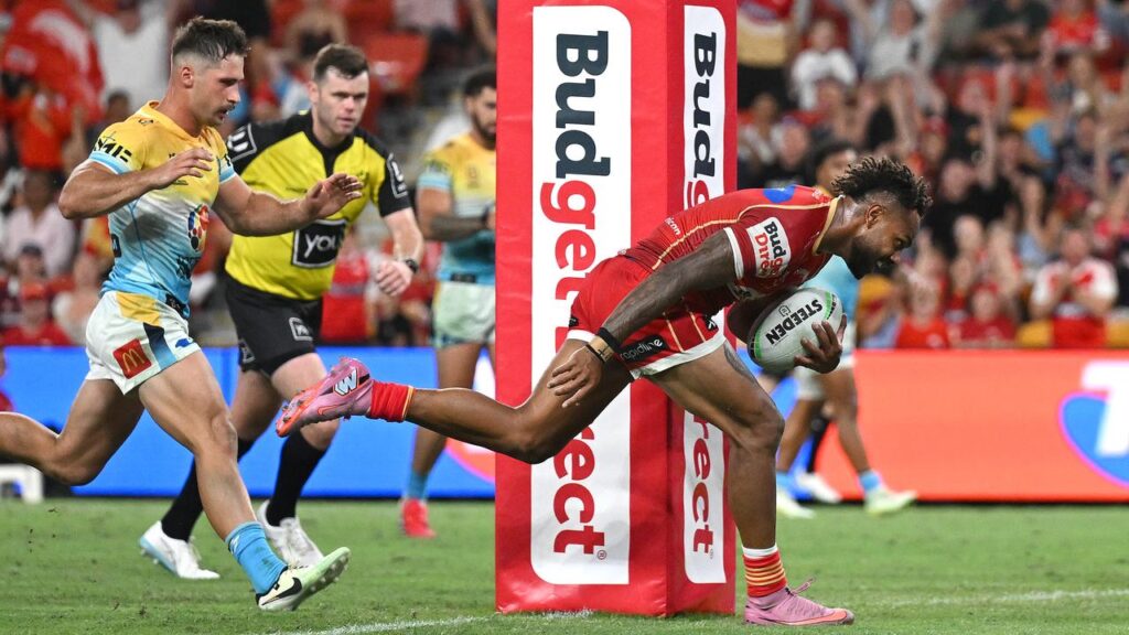 Hamiso Tabuai-Fidow has spearheaded the Dolphins’ great escape against the Titans in Brisbane. 
