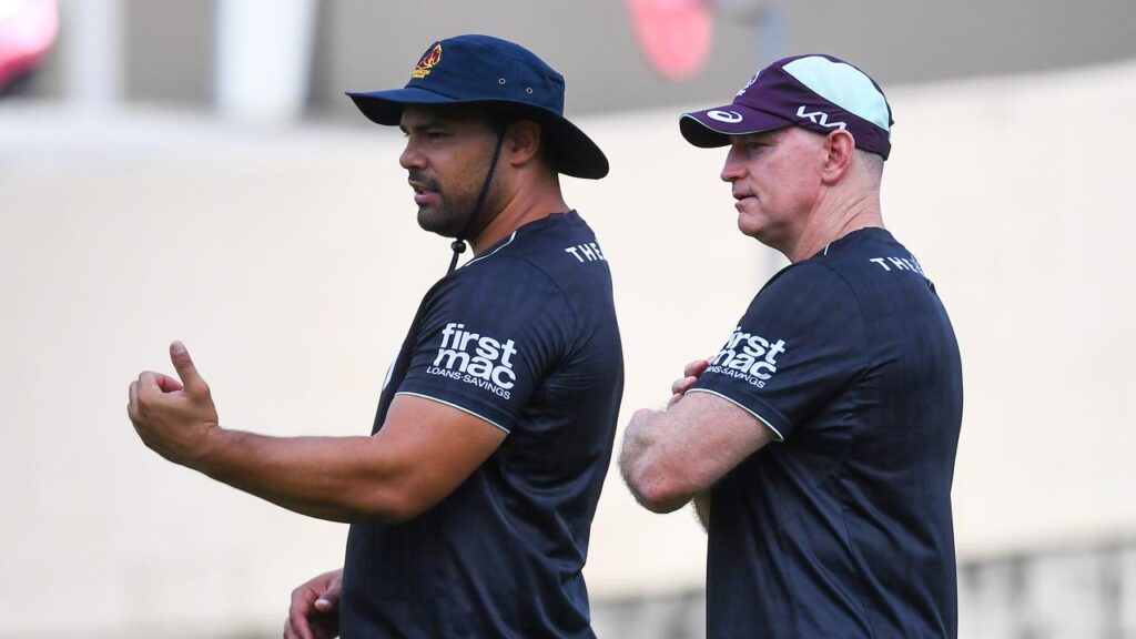 Former Broncos defensive coach Ben Te’o and head coach Michael Maguire had success in happier times.
