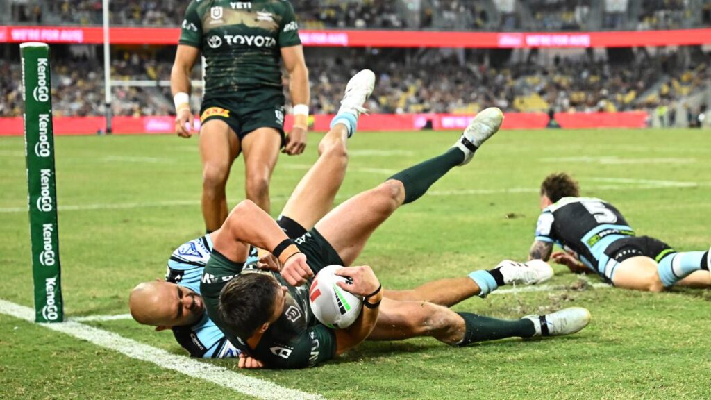 The Cowboys’ Scott Drinkwater got the scoring started with a third-minute try against the Sharks. 
