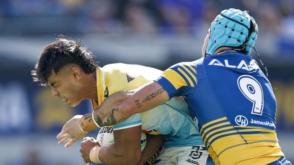 Keano Kini charged into Parramatta’s defence wiith vim and vigour in a return to form.
