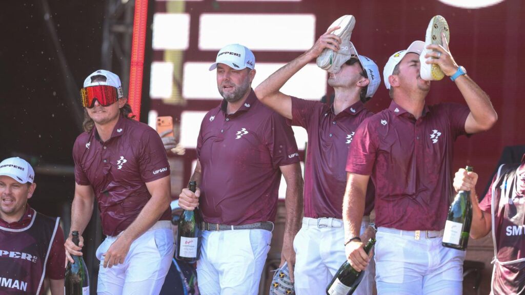 The all-Australian team celebrated in Adelaide but doubts have been raised about LIV Golf’s future.
