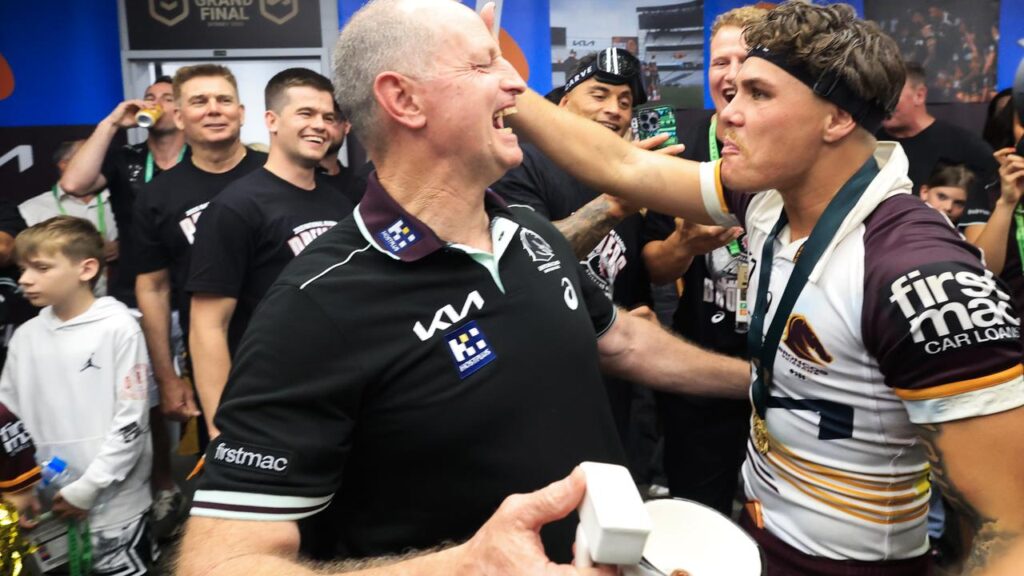 Brisbane coach Michael Maguire and Reece Walsh drank from the ‘toilet bowl cup’ that runneth over.
