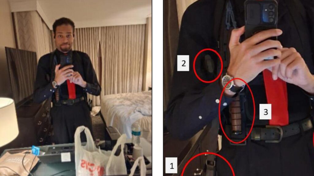 Cole Allen used his phone to take a photo in the mirror of his hotel room, authorities say.
