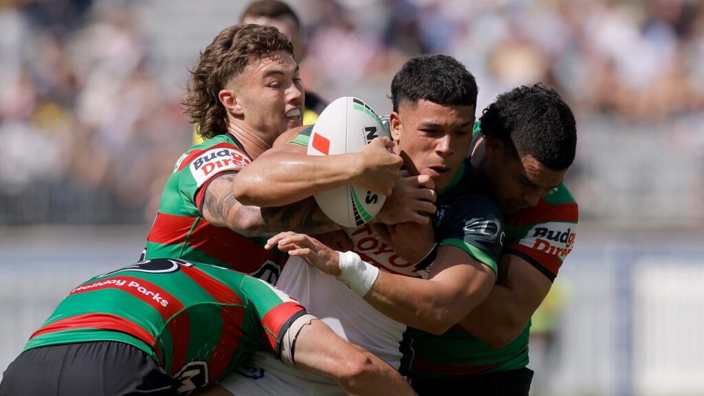 Canberra’s Savelio Tamale (c) endured some difficult moments against South Sydney.
