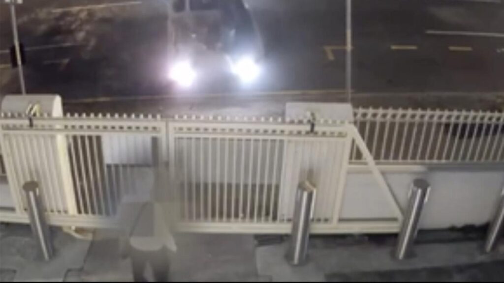 A member of a synagogue congregation was standing behind the gate when it was hit.
