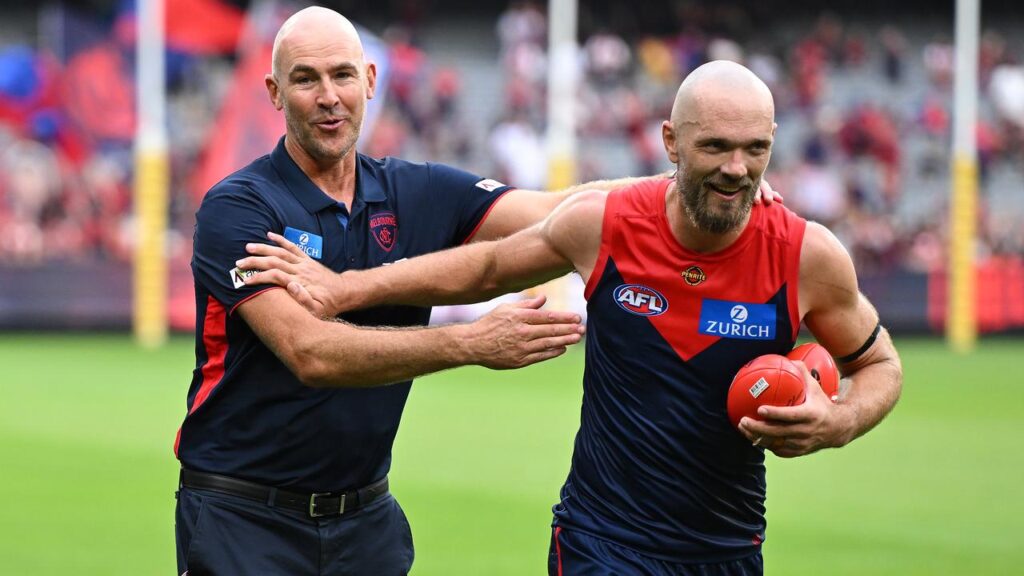 Melbourne coach Steven King (left) wants captain Max Gawn and teammates to maintain the rage.
