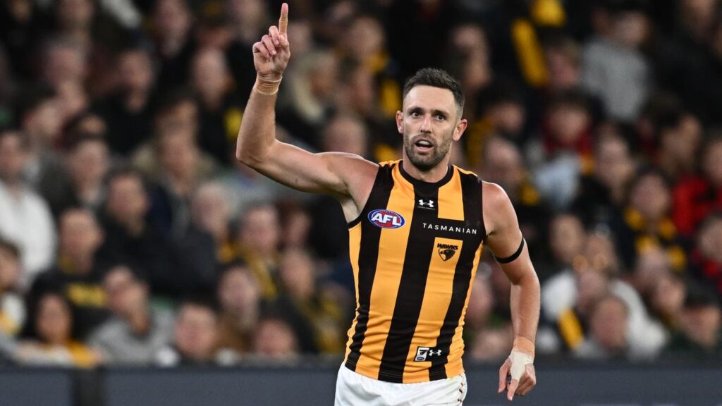 The evergreen Jack Gunston kicked five goals as Hawthorn beat Gold Coast in Launceston.
