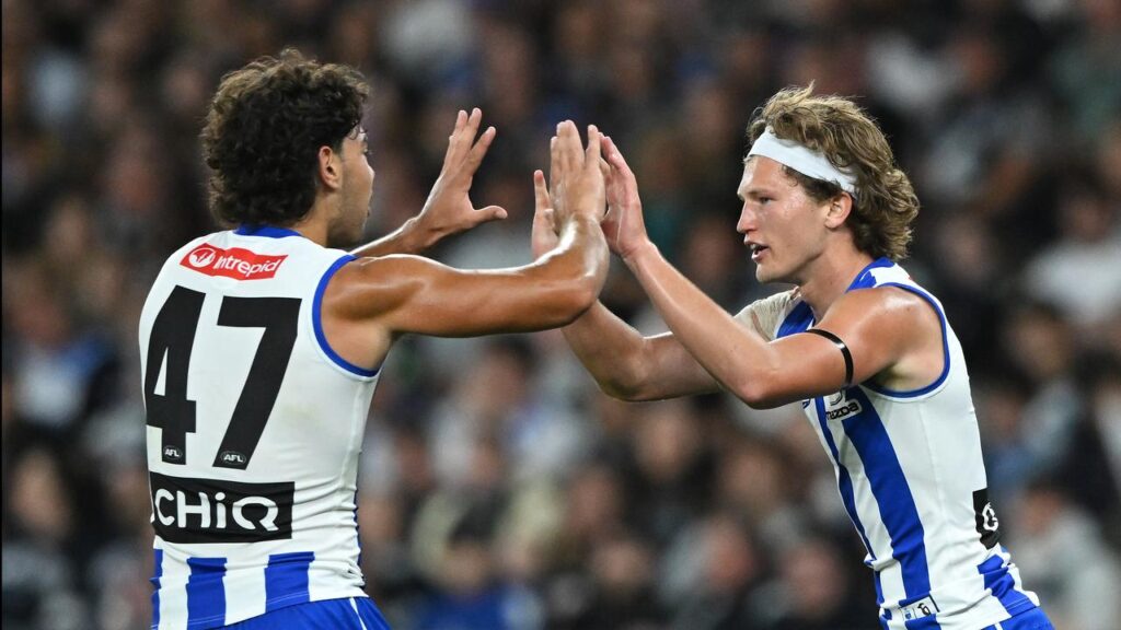 North Melbourne have swamped Carlton with Cooper Trembath and Zane Duursma kicking three goals each.
