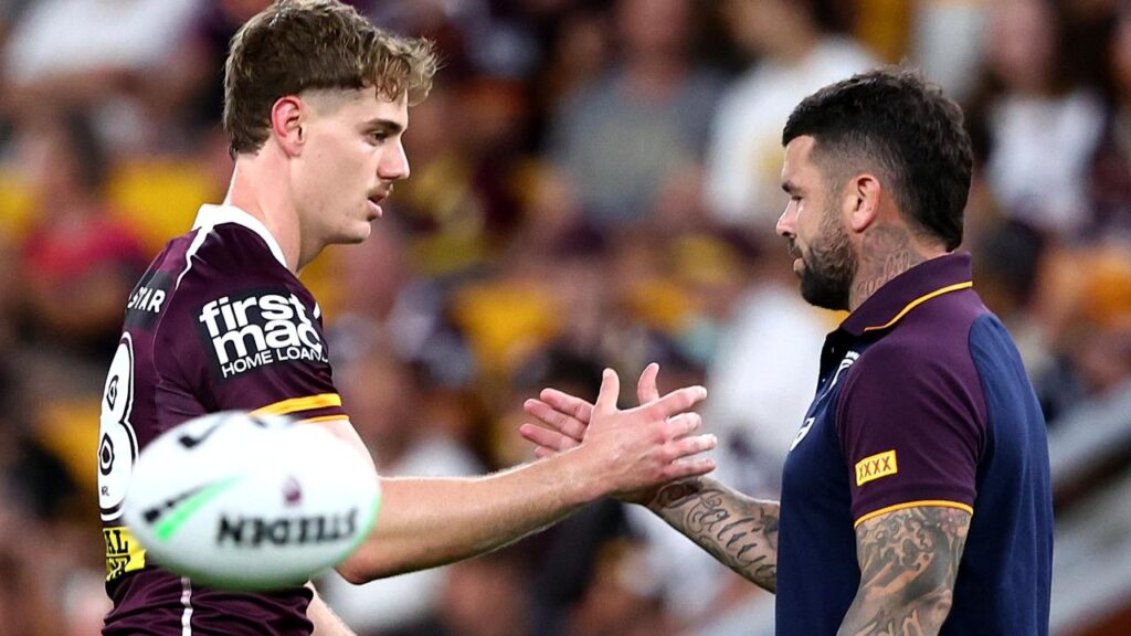 Brisbane half Tom Duffy (l) did Adam Reynolds (r) proud in his superb club debut.
