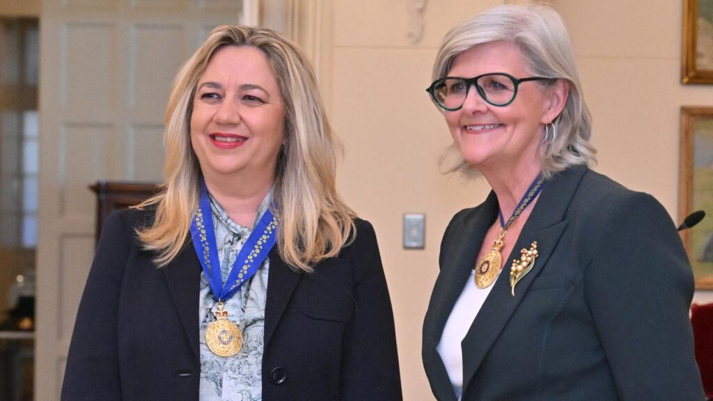 Former state leader Annastacia Palaszczuk received her AC medal from Governor-General Sam Mostyn.
