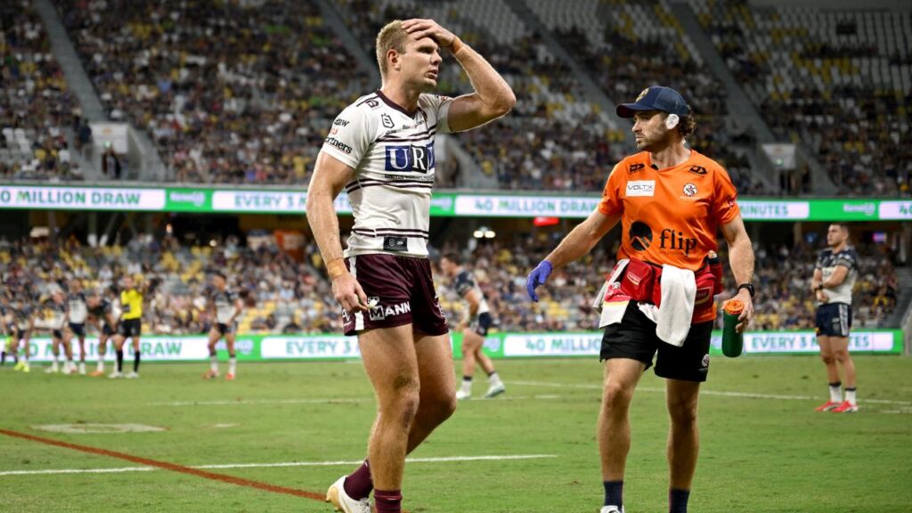 Manly’s Tom Trbojevic has suffered another hamstring injury in the clash against the Cowboys. 

