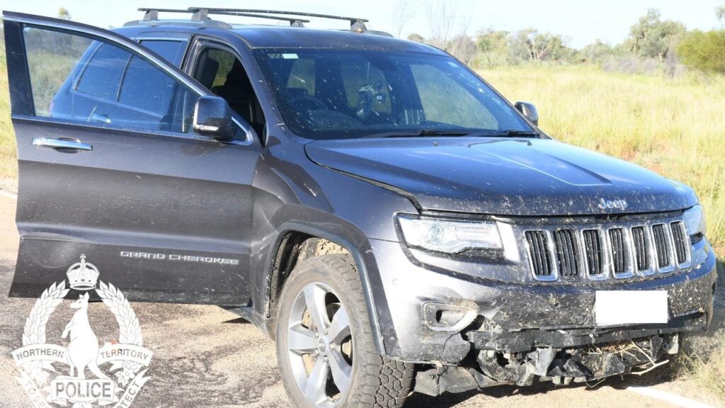A damaged vehicle after a man claimed it hit a kangaroo, fatally injuring his partner.
