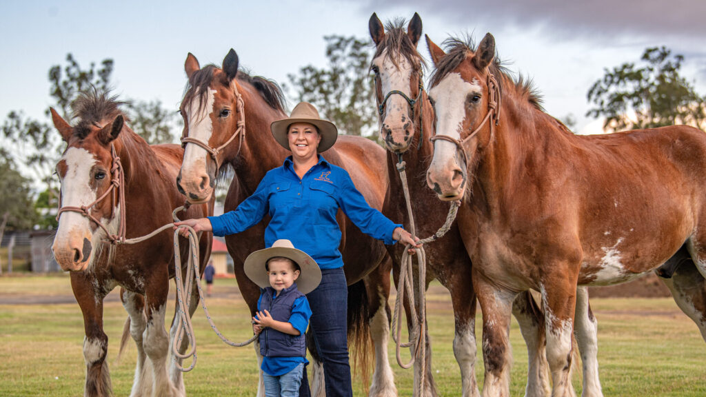 Quinn Goodear and mum Greta Stanfield ready for the Scenic Rim Clydesdale Spectacular. Photo Lyle Radford
