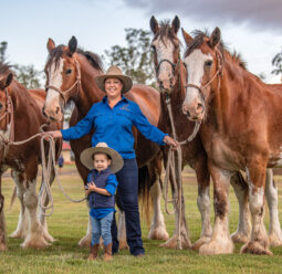 Quinn Goodear and mum Greta Stanfield ready for the Scenic Rim Clydesdale Spectacular. Photo Lyle Radford