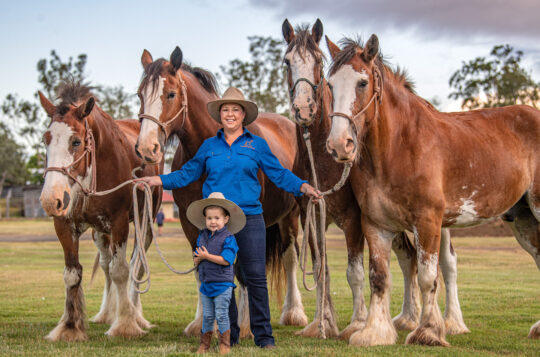 Quinn Goodear and mum Greta Stanfield ready for the Scenic Rim Clydesdale Spectacular. Photo Lyle Radford