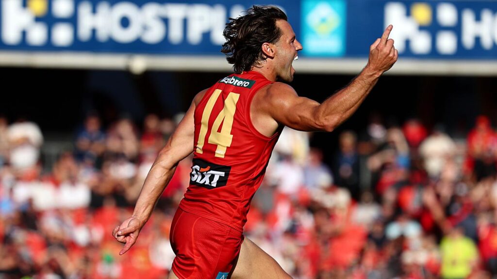 Lachie Weller enjoyed his valuable goal for Gold Coast in a tight win over Essendon. 
