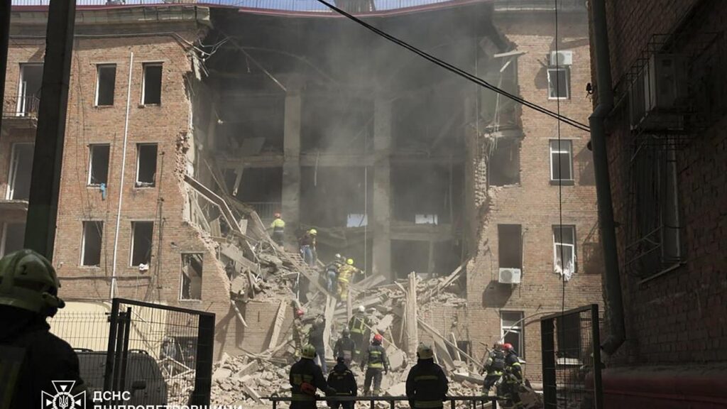 The latest Russian strikes on Ukraine’s Dnipro have killed at least 10, authorities say.
