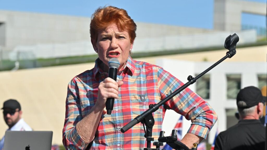 One Nation senator and leader Pauline Hanson has fronted an anti-immigration rally in Canberra.
