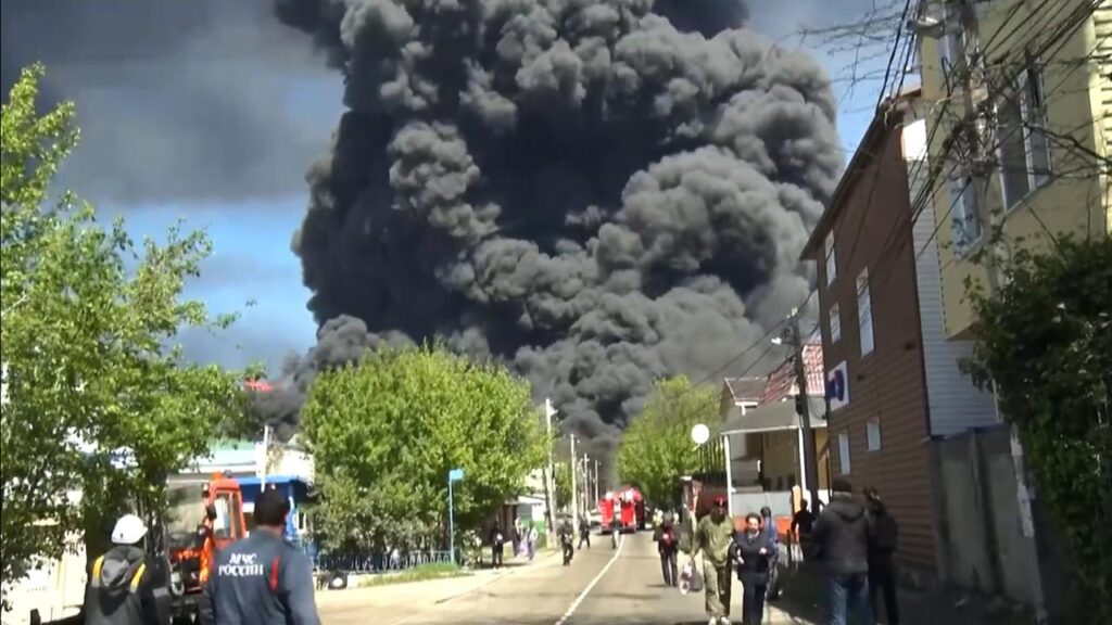 A Ukrainian drone attack struck an oil refinery and terminal in Russia, officials on both sides say.
