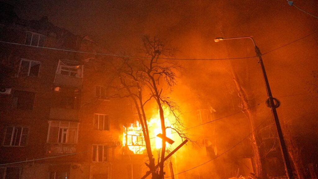 A Russian drone attack on a Ukraine apartment building killed two and injured four.
