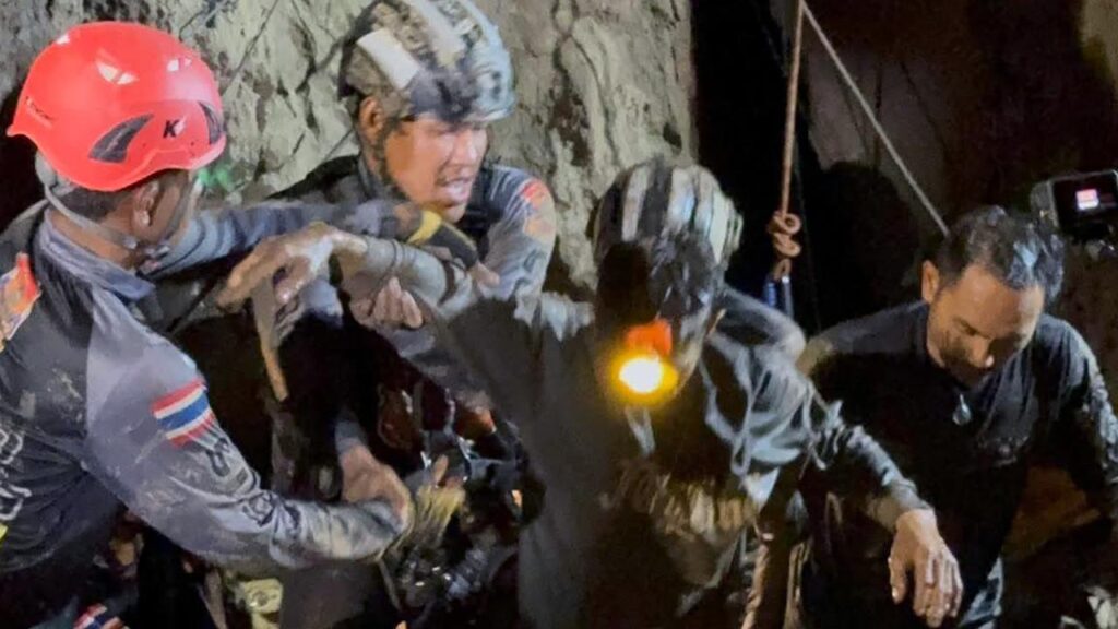Rescuers have helped free a man trapped in a cave in Xaisomboun province of Laos.
