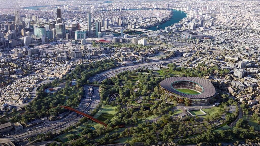 A government image shows how the new stadium is expected to look on completion.
