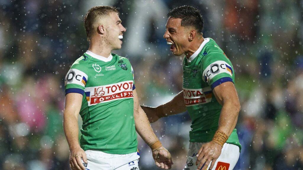 Stepping up: Ethan Sanders (l) has enjoyed a strong start to his NRL season. 
