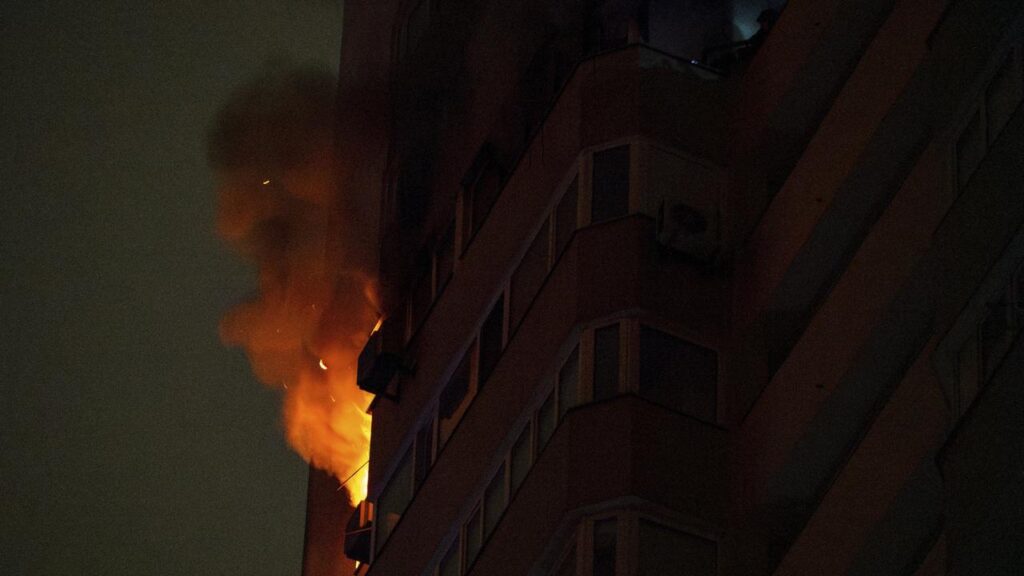 A Russian drone hit an apartment building in Romania, causing a fire and injuring two people.
