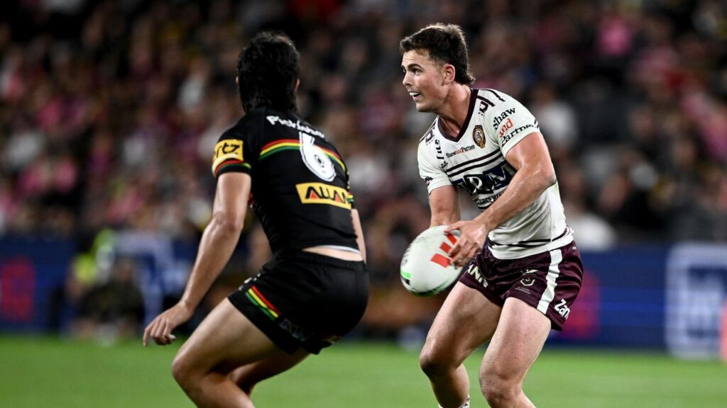 Teen star Joey Walsh (r) showed why Manly are excited by his NRL potential.
