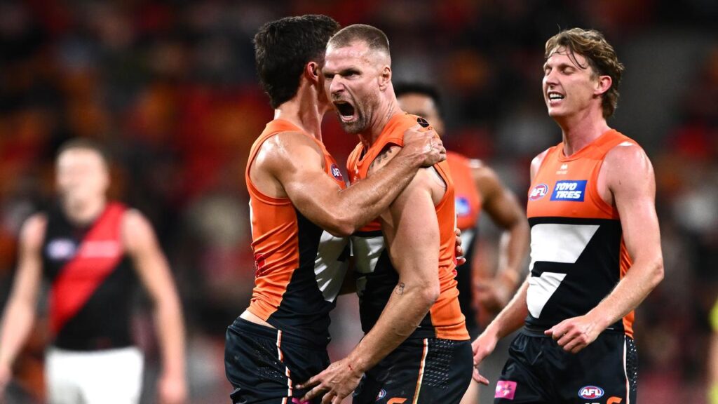 GWS have roared home in the second half to down the Bombers by 14 points.
