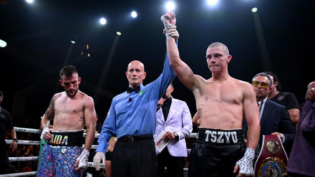 Nikita Tszyu proved too strong for Oscar Diaz in their WBO super welterweight showdown.
