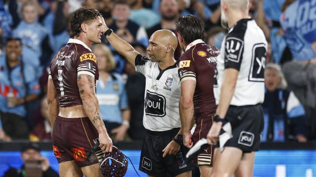 Maroons fullback Kalyn Ponga has become just the seventh player in Origin history to be sent off.
