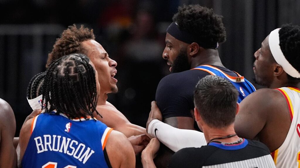 Hawks guard Dyson Daniels and Knicks centre Mitchell Robinson were both ejected before halftime. 
