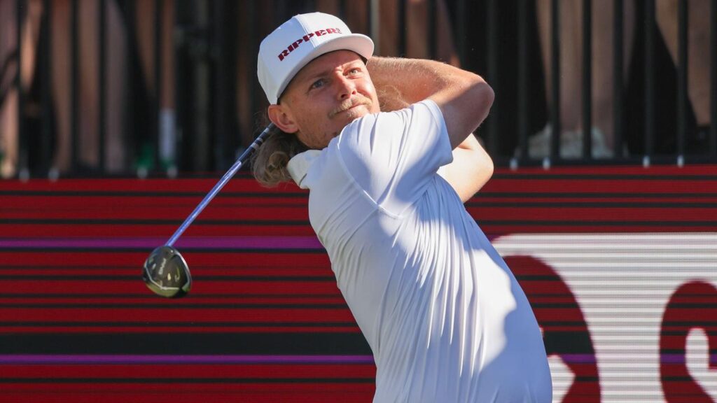 Cam Smith tees off during LIV Golf’s Adelaide tournament last February.
