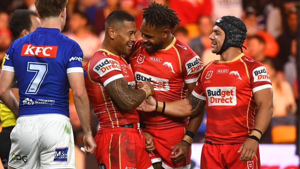 A hat-trick from Jamayne Isaako helped the Dolphins bury the Bulldogs in Brisbane.
