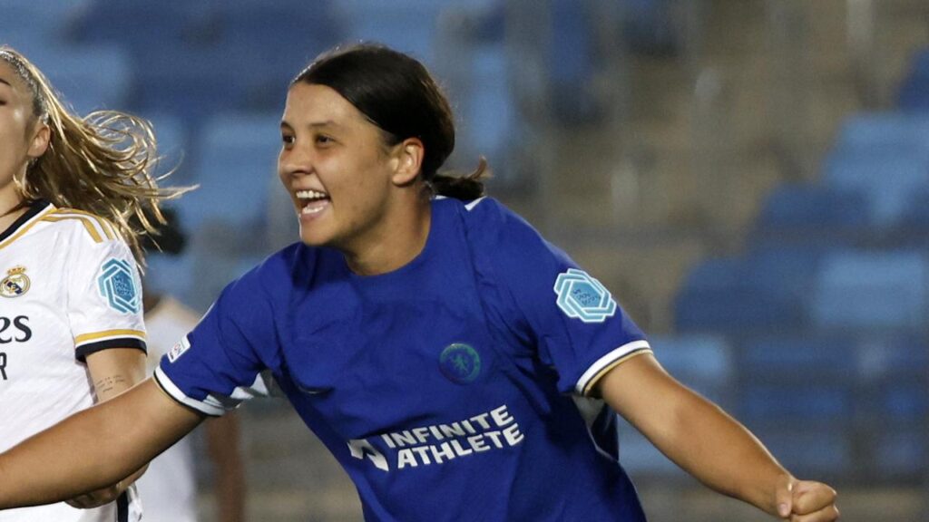 Sam Kerr has become Chelsea women’s joint all-time top-scorer in her final game for the club.
