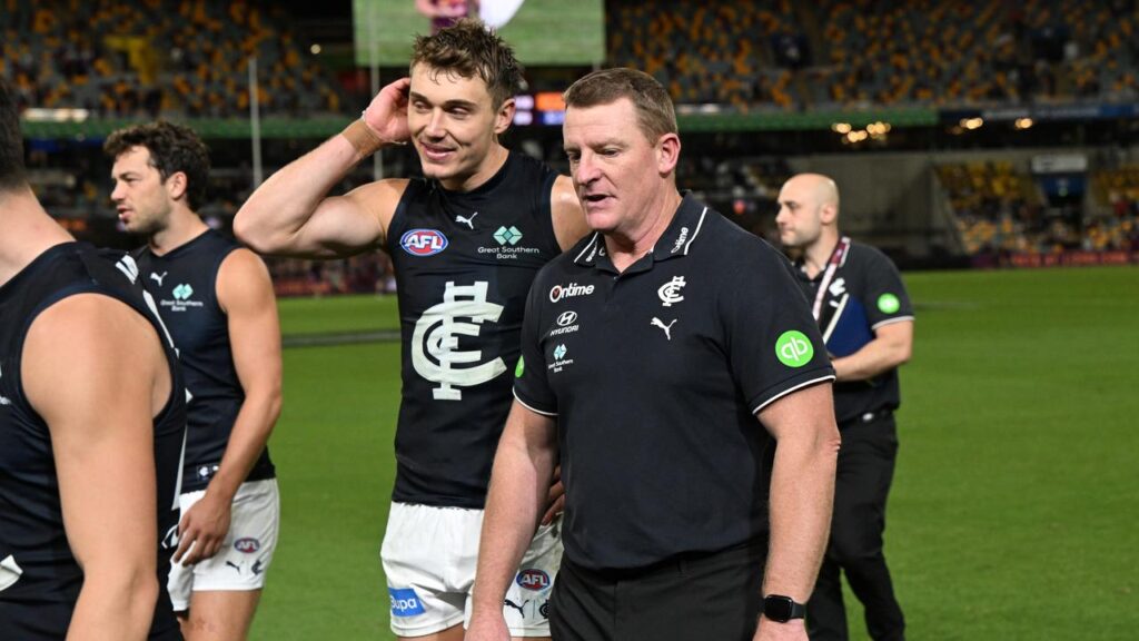 Carlton captain Patrick Cripps and coach Michael Voss suffered a narrow loss in Brisbane.
