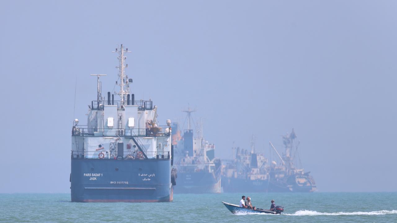 Anchored vessels in the Strait of Hormuz off Bandar Abbas, Iran