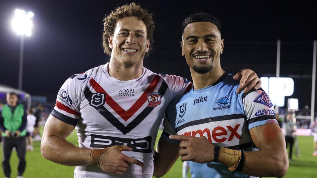 It was all smiles post-match for fierce on-field rivals Mark Nawaqanitawase and Ronaldo Mulitalo.
