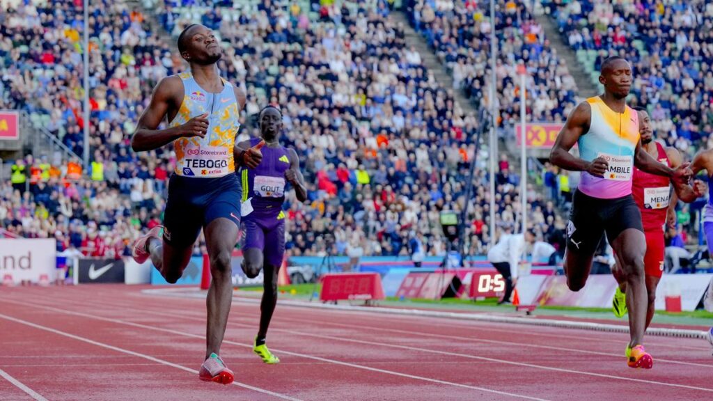 Letsile Tebogo wins the 200m in Oslo with Gout Gout well behind him in the adjacent lane in sixth.
