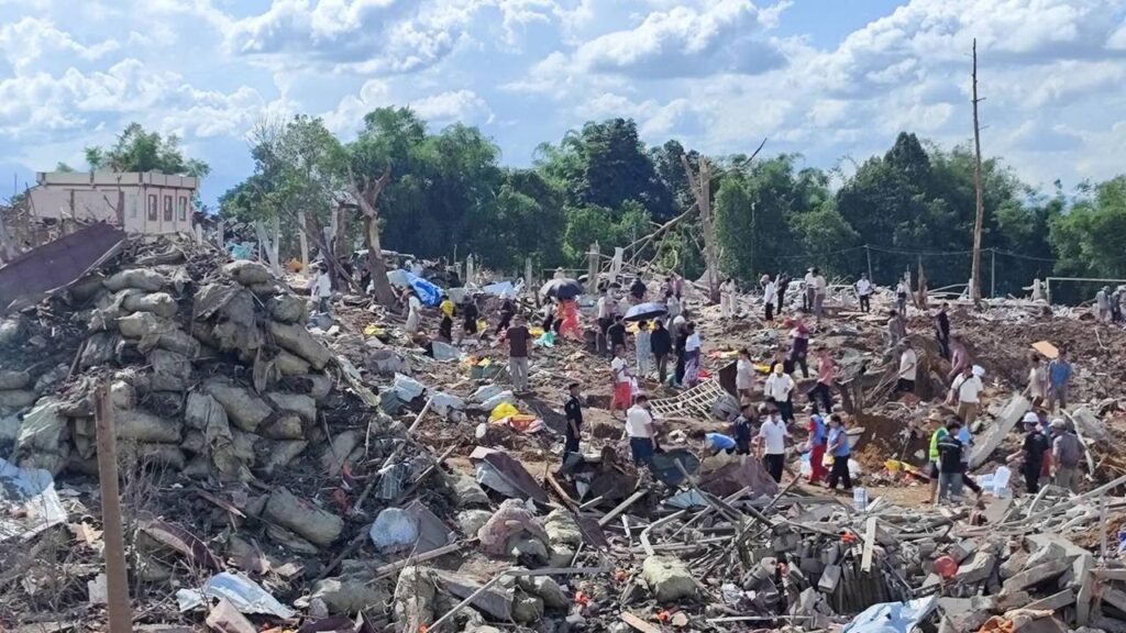 An ​explosion at ‌noon killed at least 55 ‌people in a village in Myanmar, local reports say.
