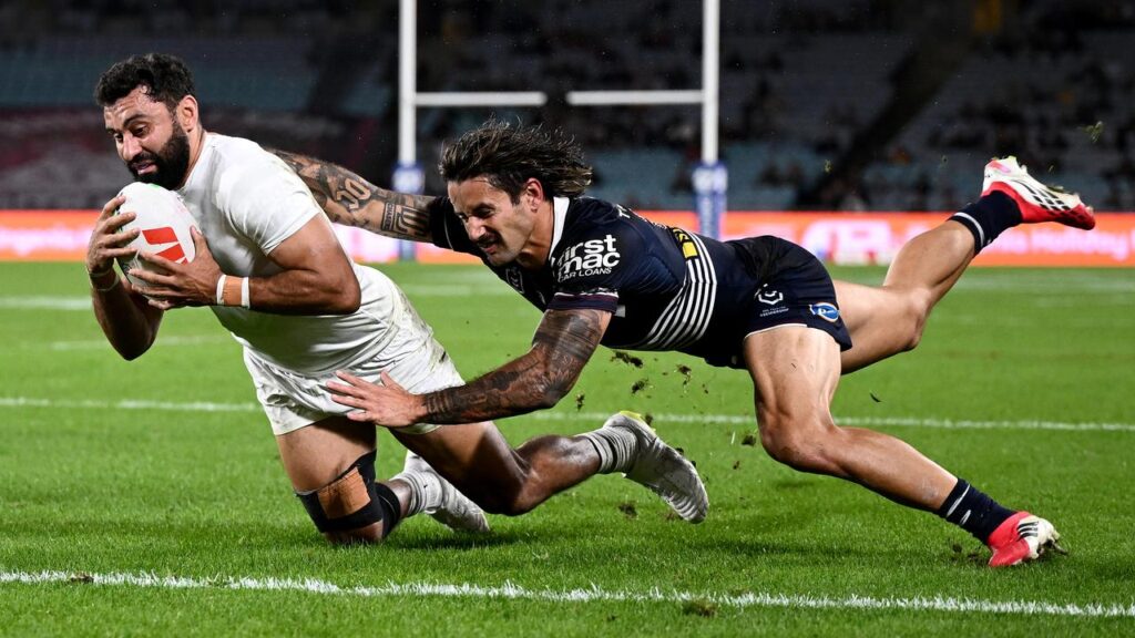 Alex Johnston has scored four tries in Souths’ belting of Brisbane on an emotional night in Sydney.
