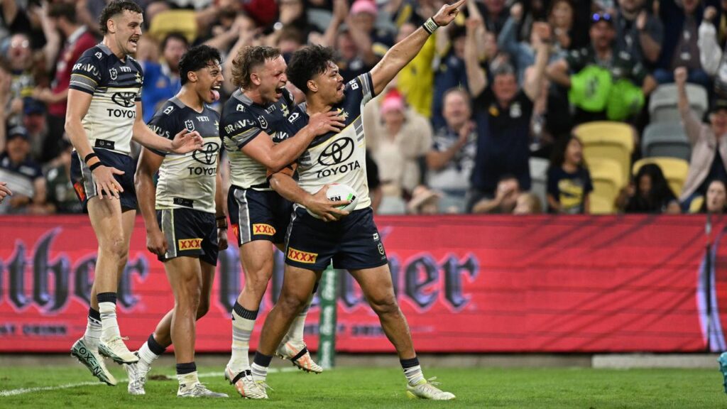 Jeremiah Nanai (r) was an inspired two-try hero as the Cowboys upset the Panthers.
