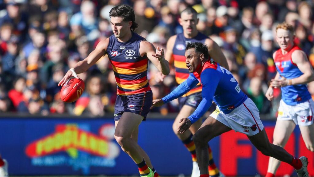Adelaide’s three-goal hero Josh Rachele had Melbourne’s Kysaiah Pickett hot on his heels. 
