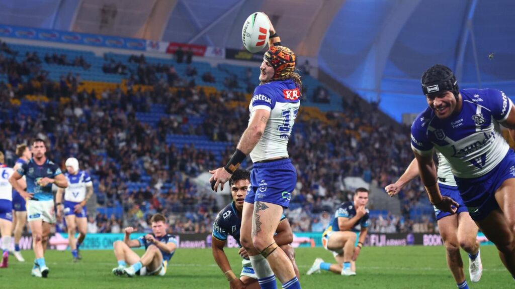 Stephen Crichton has lifted the Bulldogs and produced plenty of magic to help them beat the Titans. 
