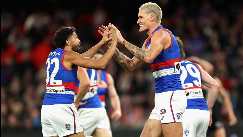 Rory Lobb’s (r) two goals helped the Bulldogs beat a St Kilda side now counting their injuries.
